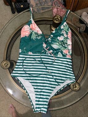 Floral & Stripe One-Piece Swimsuit